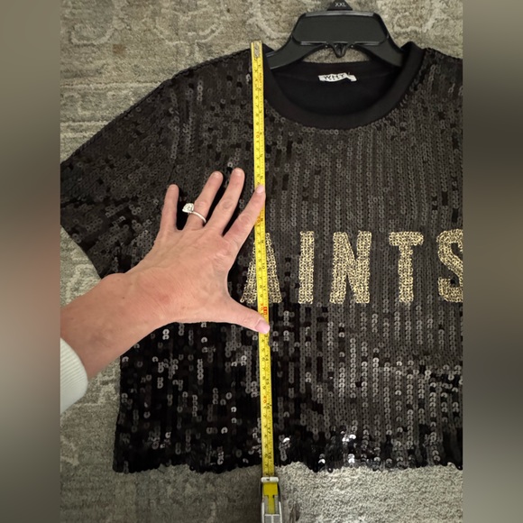 Black Sequin sz MED New Orleans “Saints” Crop Top - Picture 4 of 5